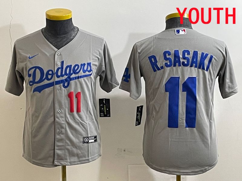 Youth Los Angeles Dodgers #11 R.Sasaki Grey Game 2025 Nike MLB Jersey style 9